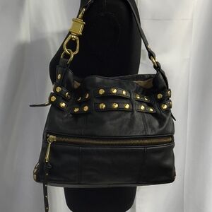Y2K Steven By Steve Madden Black Leather Studded Shoulder Bag - Vintage
